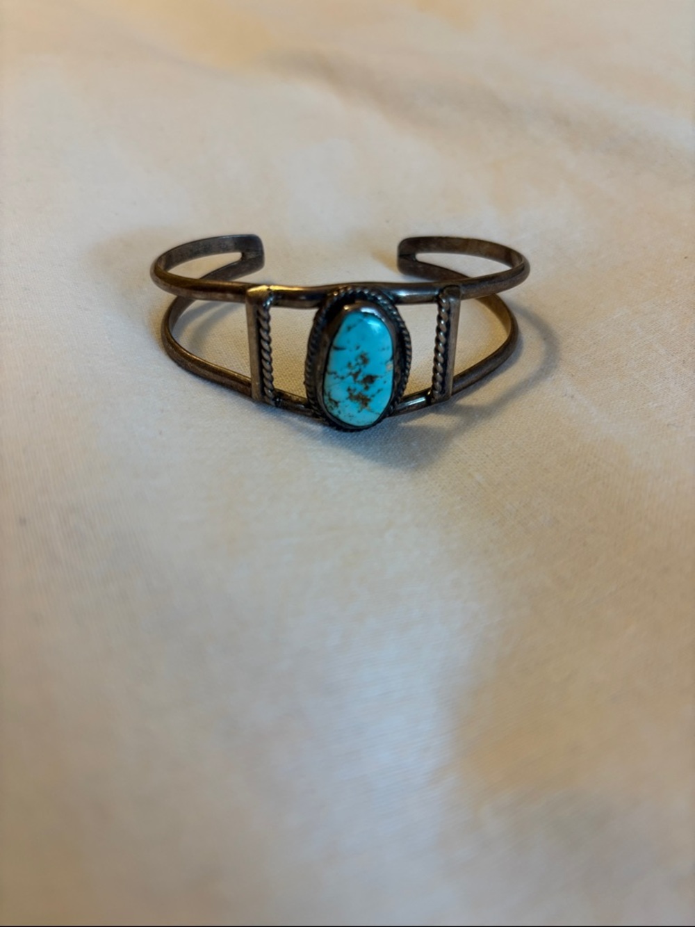Navajo Handmade Sterling Silver and Turquoise Cuff Bracelet